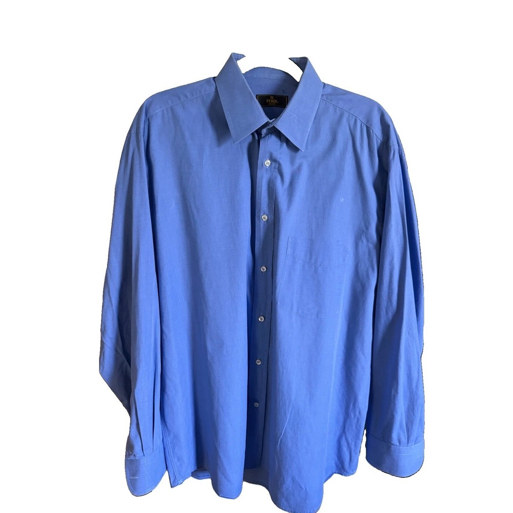 Fendi Roma Blue Button Front Dress Shirt Mens 16.5 42 Long Sleeve Italy